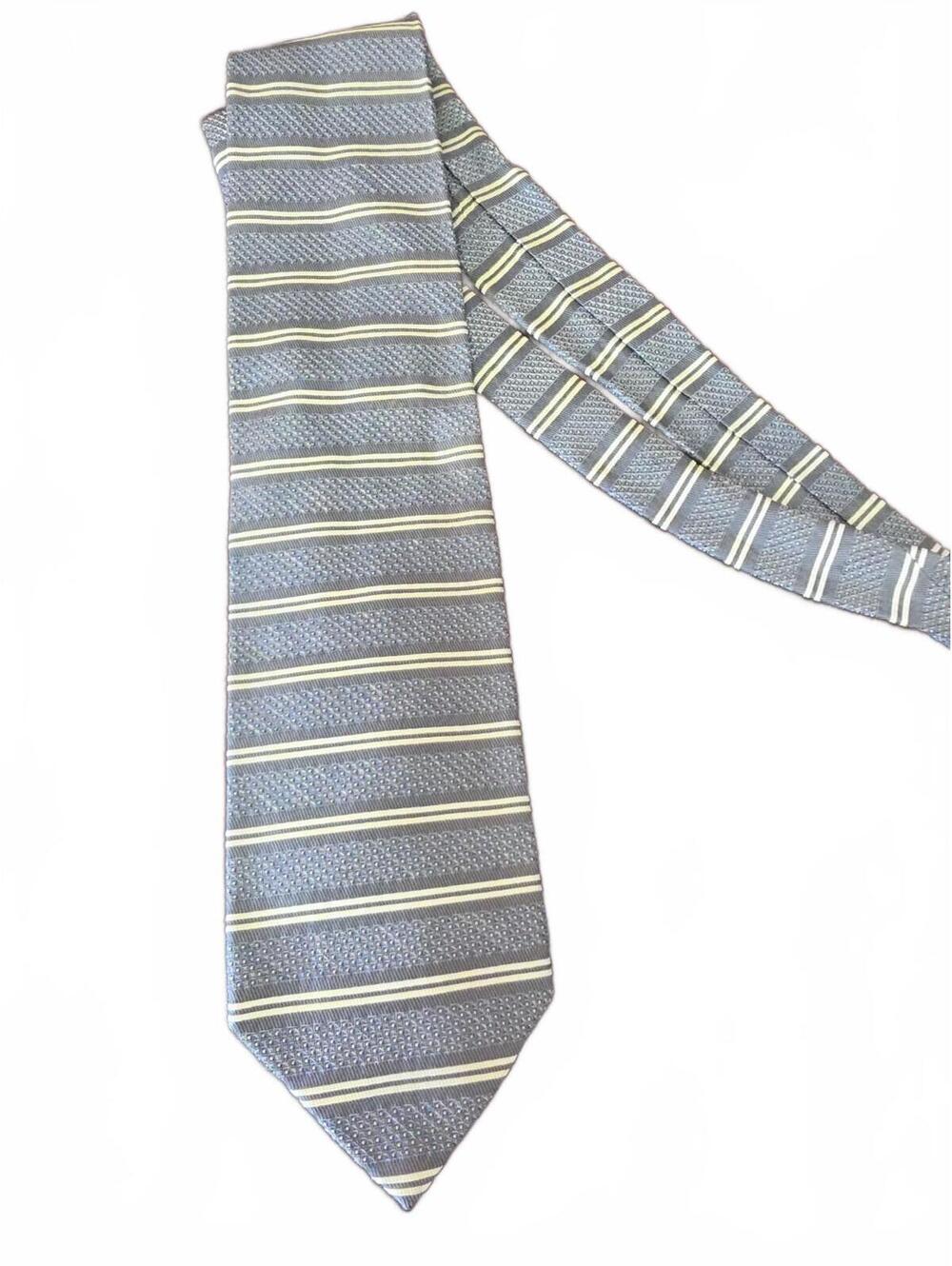 Barneys New York tie yellow Gray 100% silk handmade in italy necktie tie